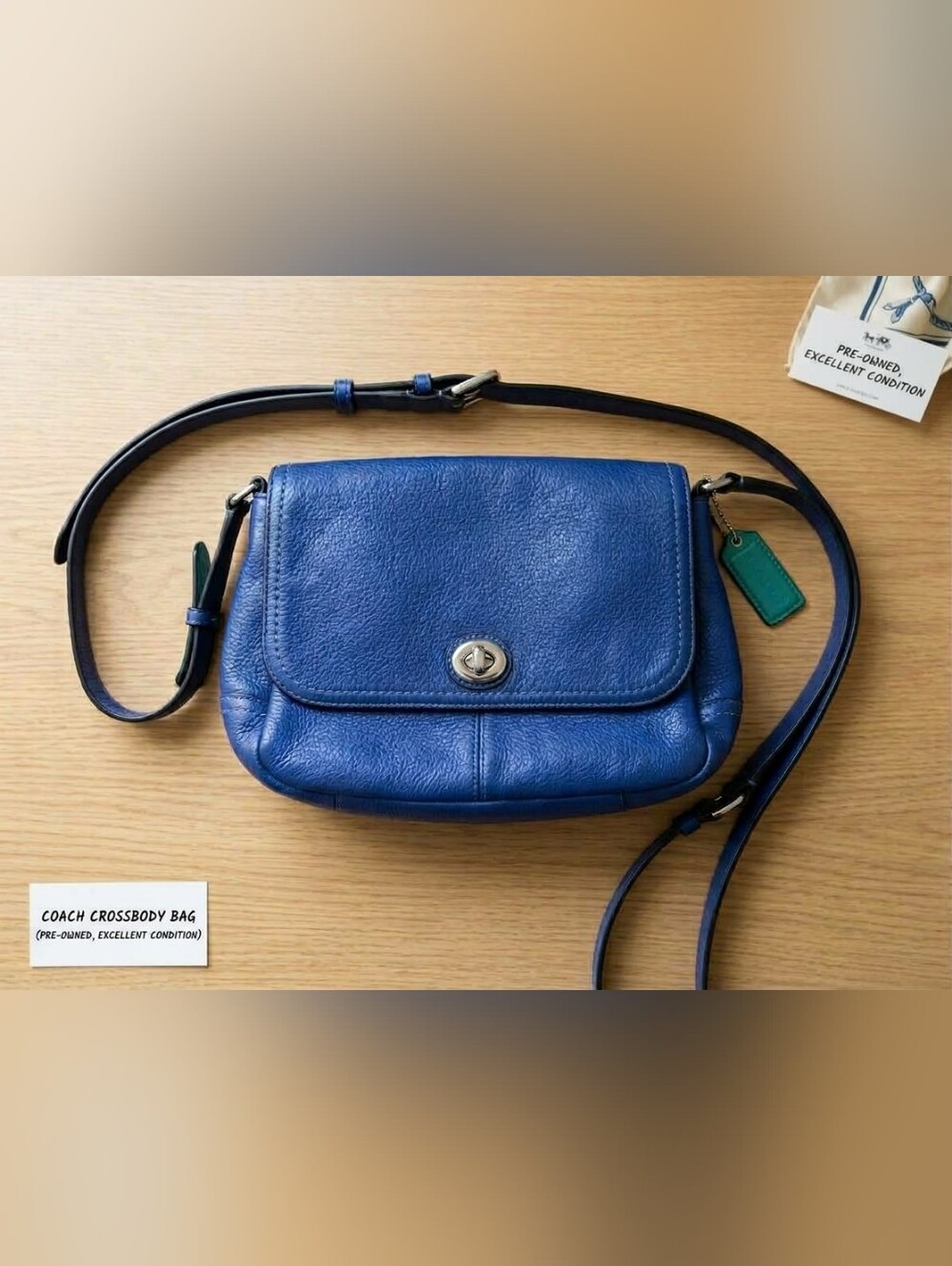 Authentic Coach Blue Pebbled Leather Park Taylor Crossbody Bag